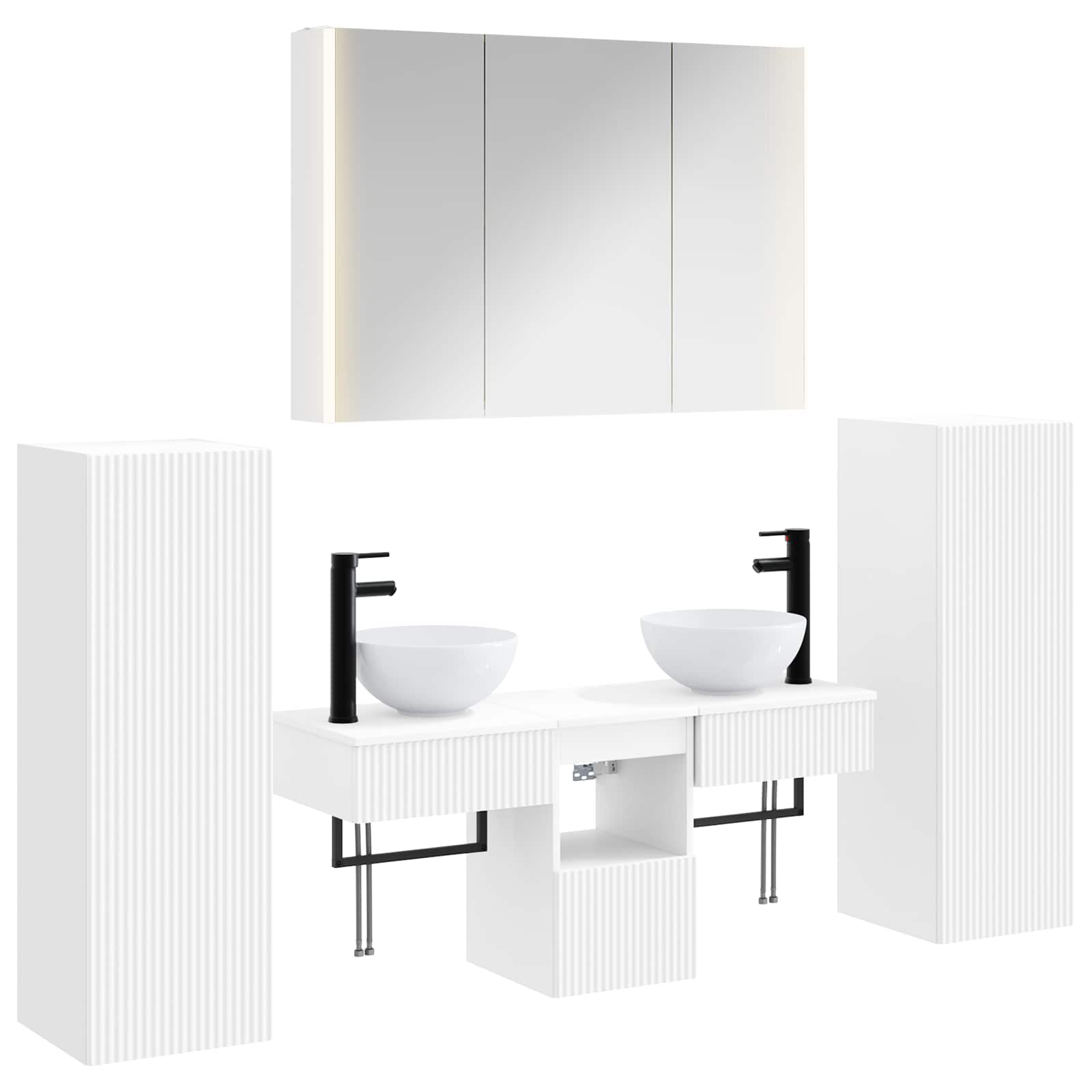 vidaXL Bathroom Furniture Set 6 pcs White Engineered Wood and Glass 2