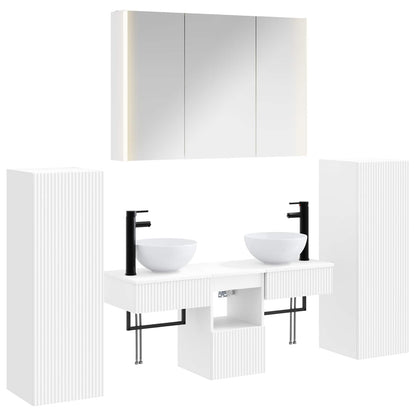 vidaXL Bathroom Furniture Set 6 pcs White Engineered Wood and Glass 2