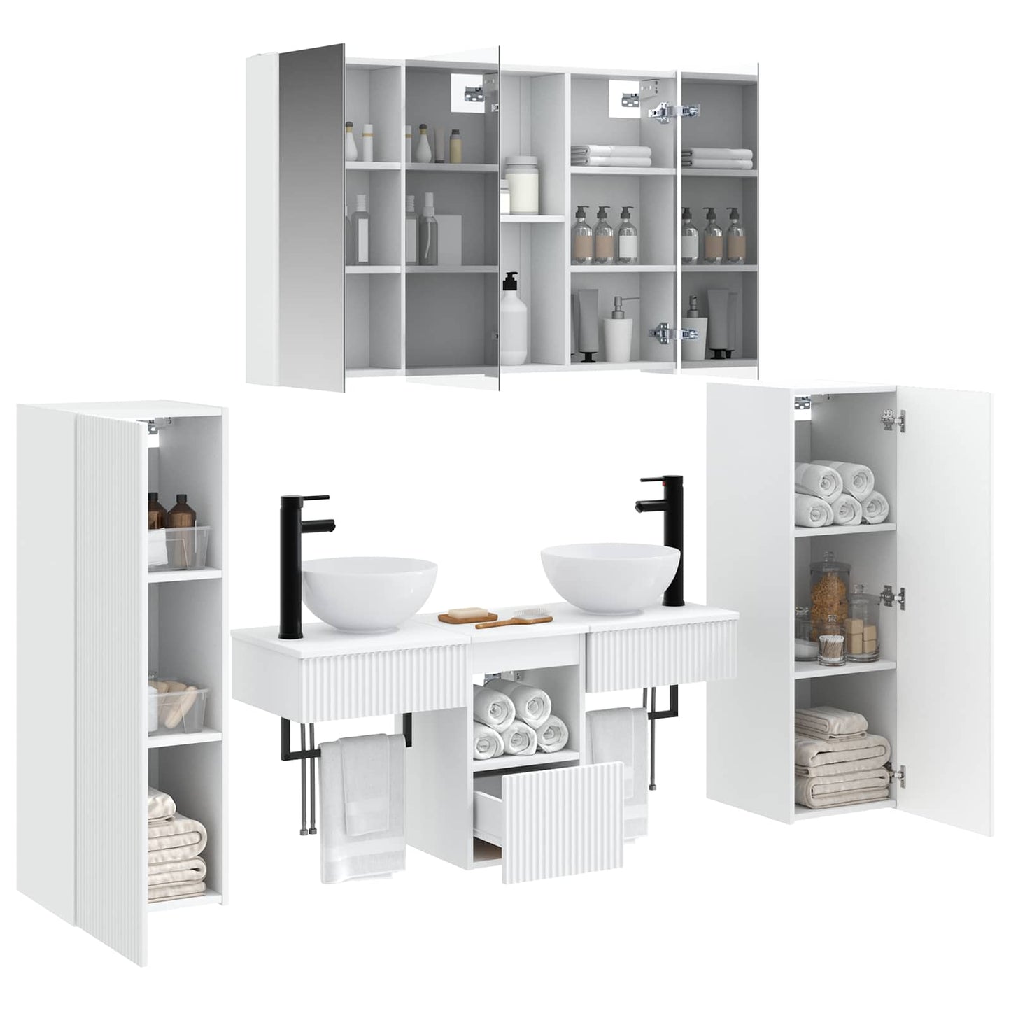 vidaXL Bathroom Furniture Set 6 pcs White Engineered Wood and Glass 3