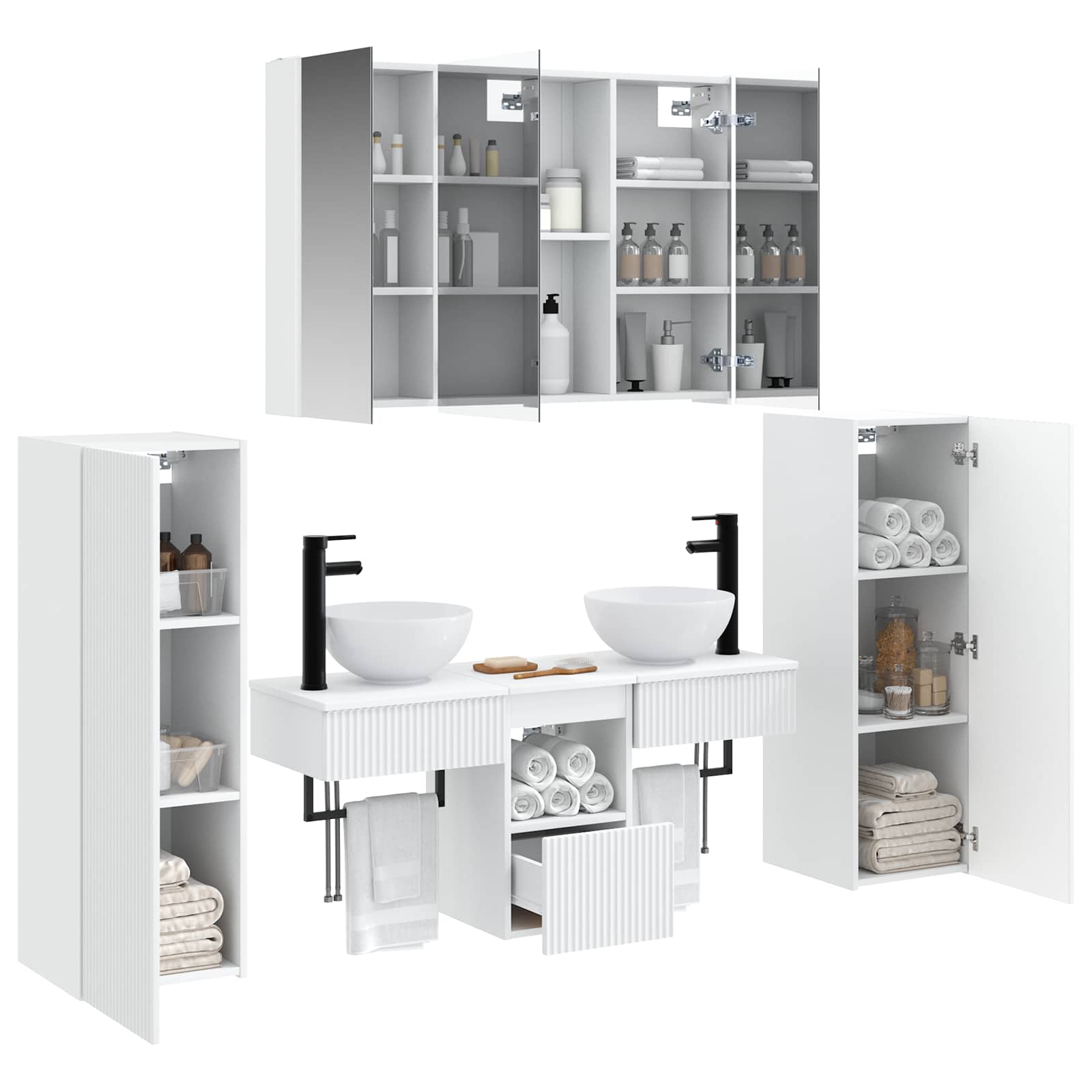 vidaXL Bathroom Furniture Set 6 pcs White Engineered Wood and Glass 3