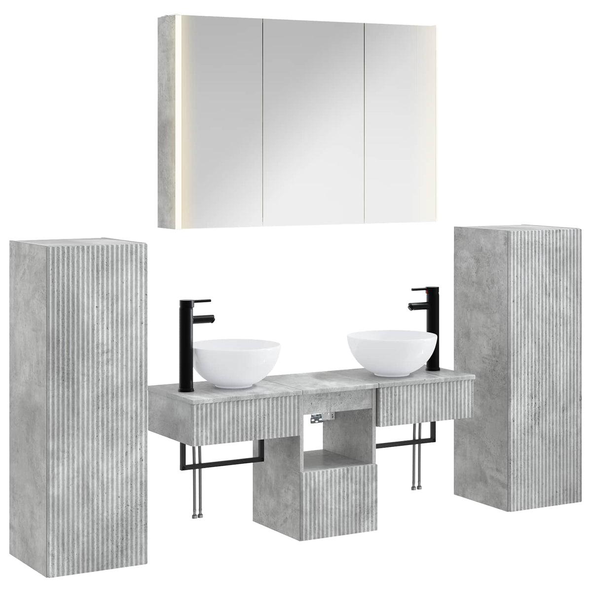 vidaXL Bathroom Furniture Set 6 pcs Concrete Grey 2