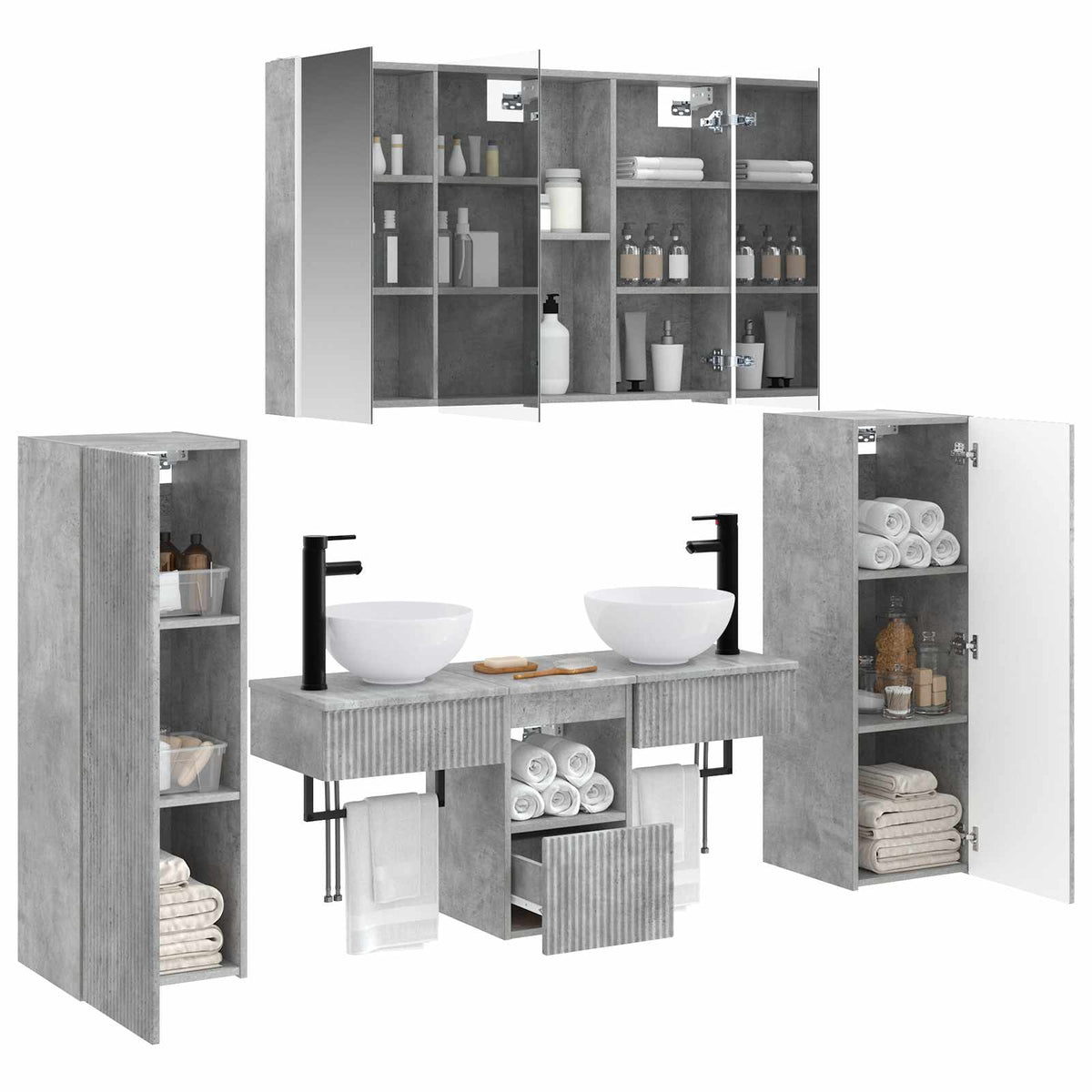 vidaXL Bathroom Furniture Set 6 pcs Concrete Grey 3