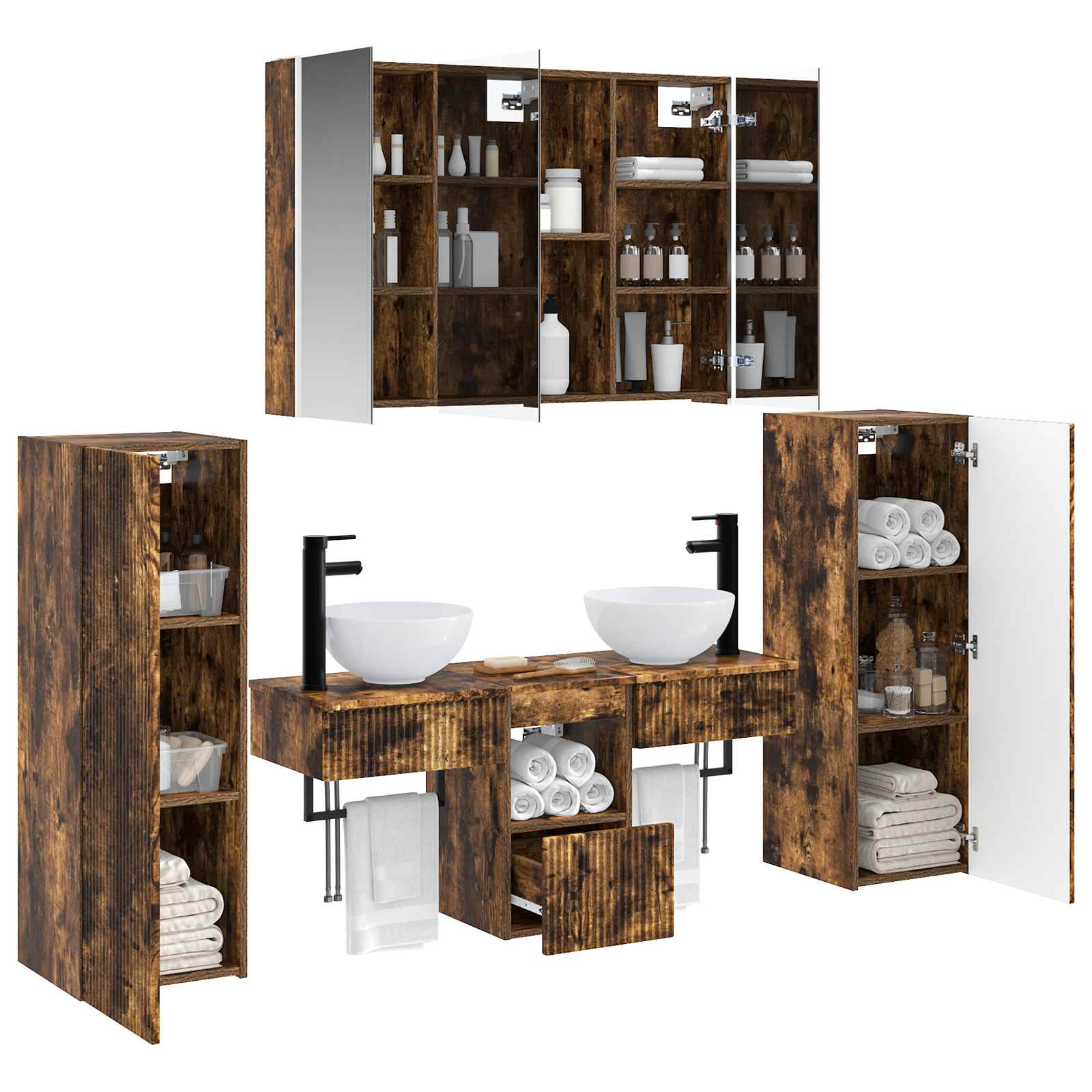 vidaXL Bathroom Furniture Set 6 pcs Smoked Oak 3