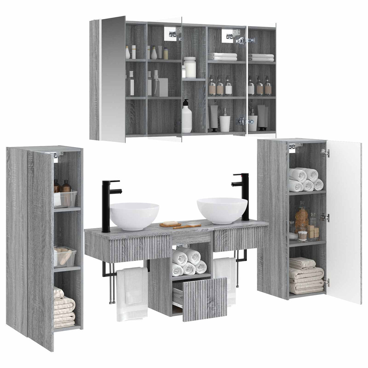 vidaXL Bathroom Furniture Set 6 pcs Grey Sonoma 3