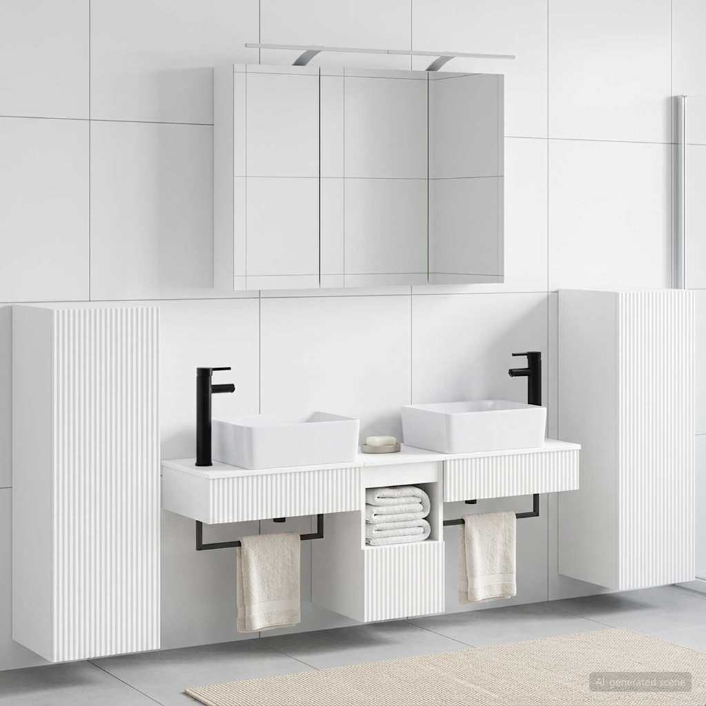 vidaXL Bathroom Furniture Set 6 pcs White Engineered Wood and Glass 4