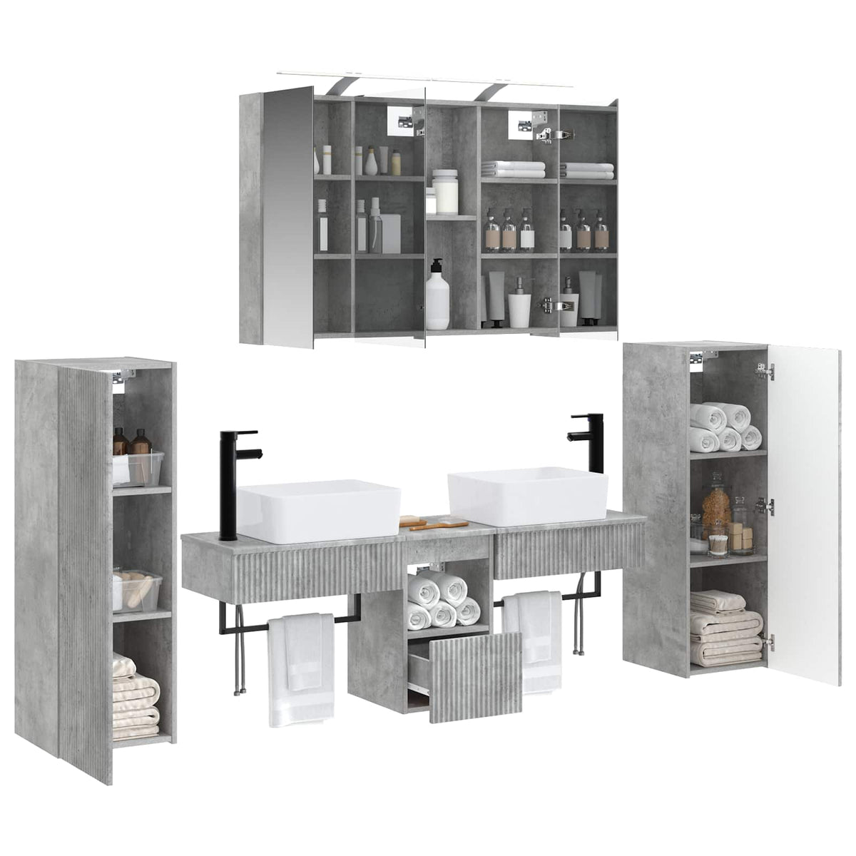 vidaXL Bathroom Furniture Set 6 pcs Concrete Grey 3
