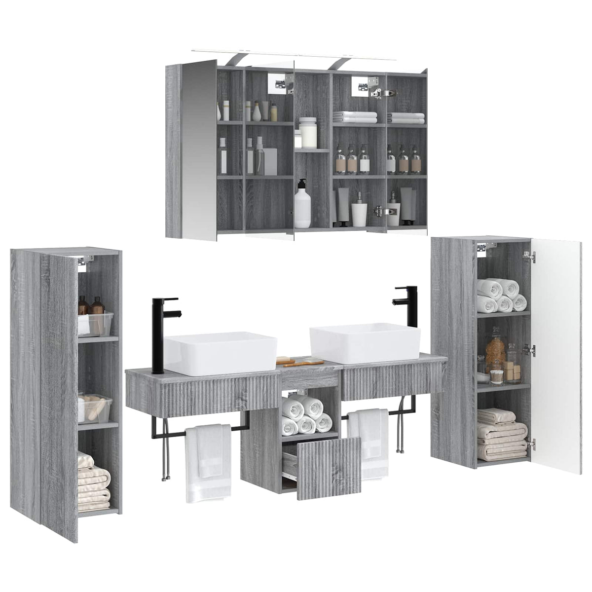 vidaXL Bathroom Furniture Set 6 pcs Grey Sonoma 3