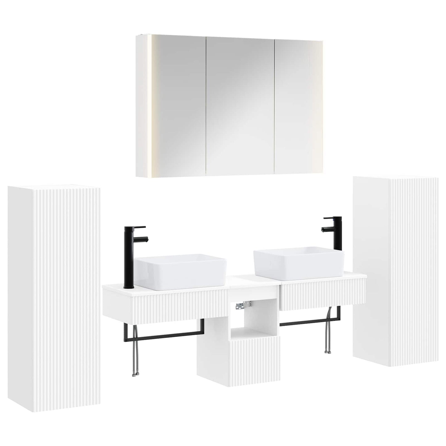 vidaXL Bathroom Furniture Set 6 pcs White Engineered Wood and Glass 2