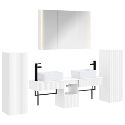 vidaXL Bathroom Furniture Set 6 pcs White Engineered Wood and Glass 2