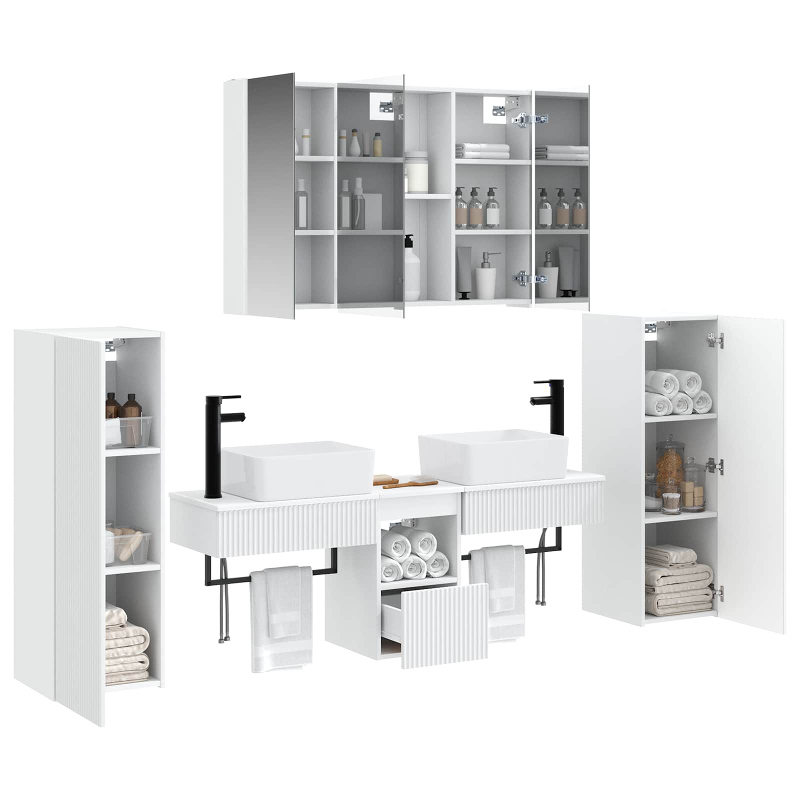 vidaXL Bathroom Furniture Set 6 pcs White Engineered Wood and Glass 3