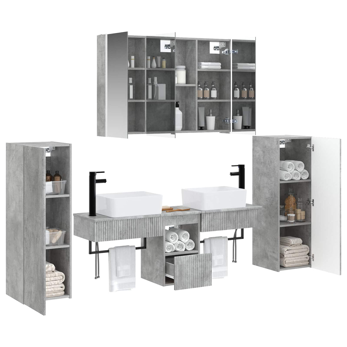 vidaXL Bathroom Furniture Set 6 pcs Concrete Grey 3