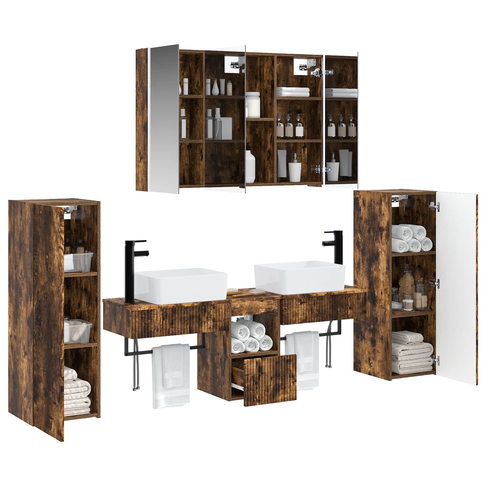 vidaXL Bathroom Furniture Set 6 pcs Smoked Oak 3