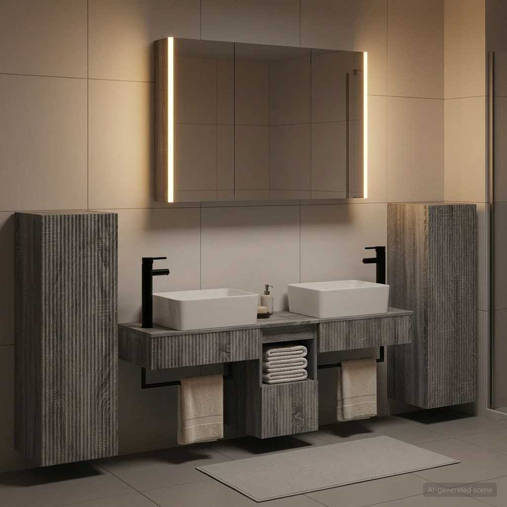 vidaXL Bathroom Furniture Set 6 pcs Grey Sonoma 1