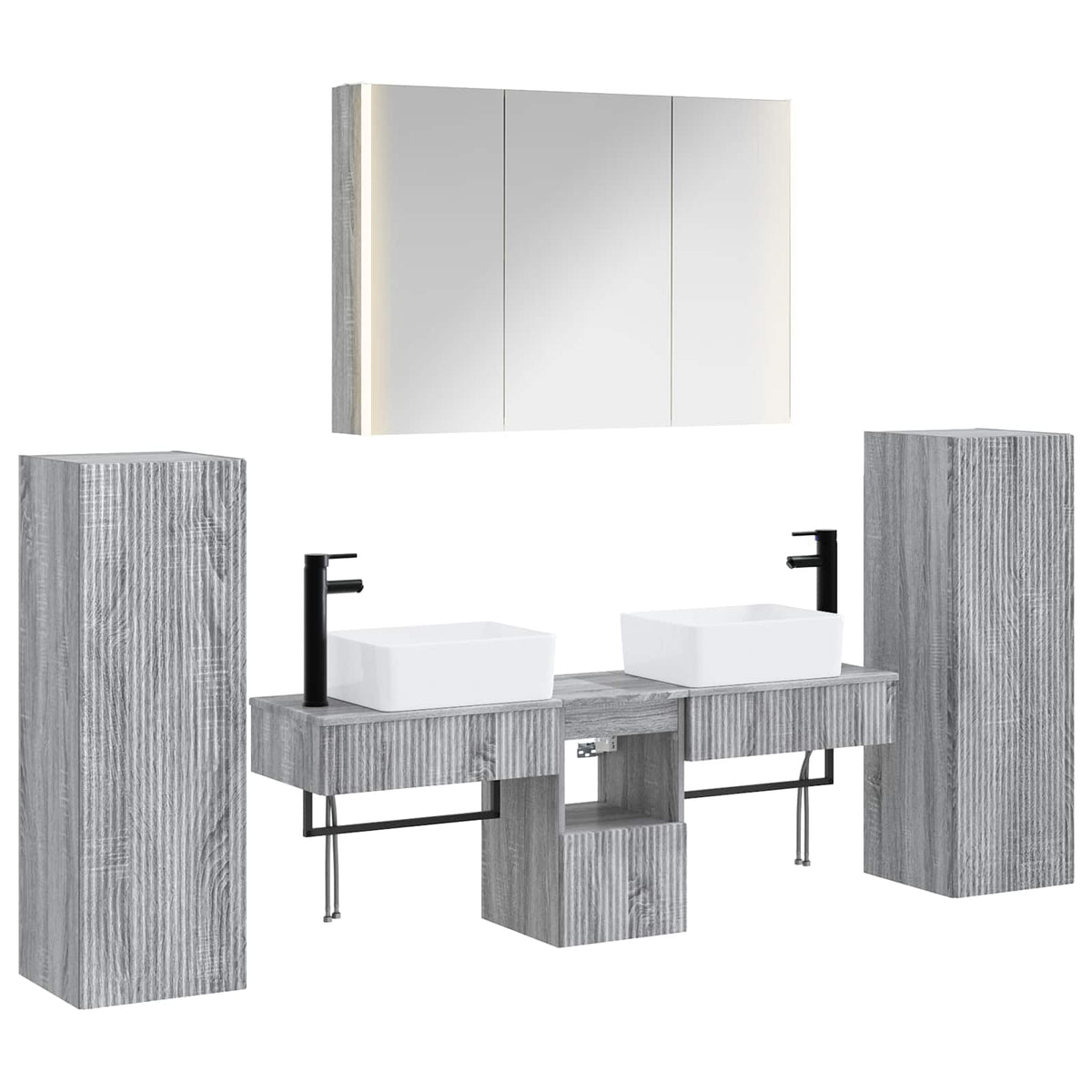 vidaXL Bathroom Furniture Set 6 pcs Grey Sonoma 2