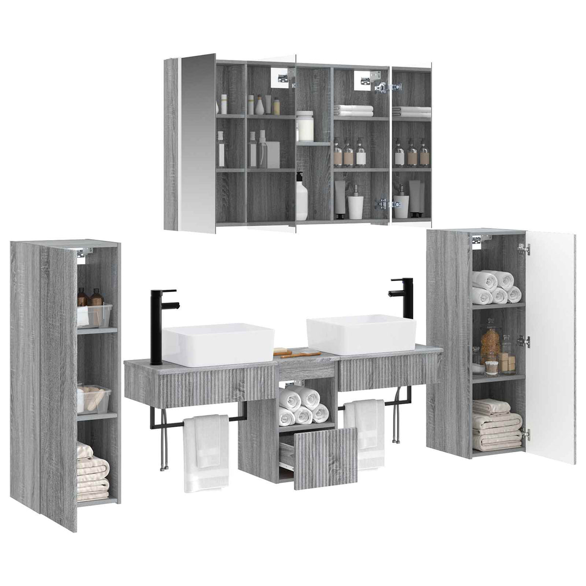 vidaXL Bathroom Furniture Set 6 pcs Grey Sonoma 3