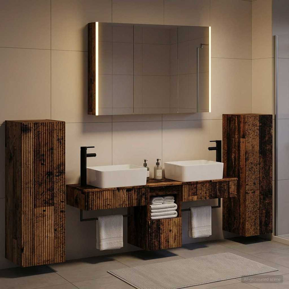 vidaXL Bathroom Furniture Set 6 pcs Old Wood Engineered Wood and Glass