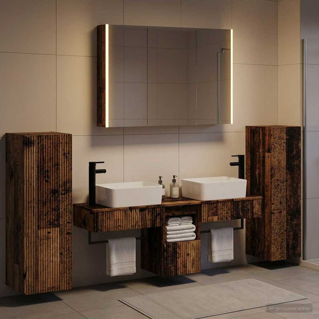 vidaXL Bathroom Furniture Set 6 pcs Old Wood Engineered Wood and Glass 1