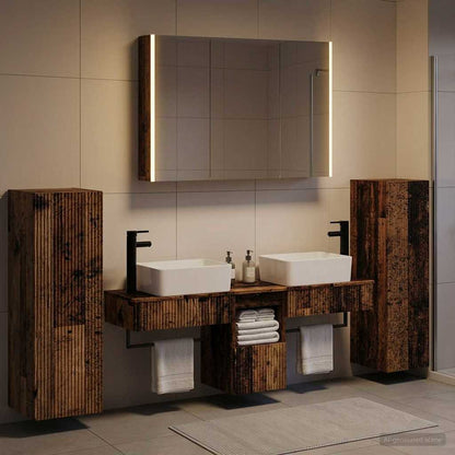 vidaXL Bathroom Furniture Set 6 pcs Old Wood Engineered Wood and Glass 1