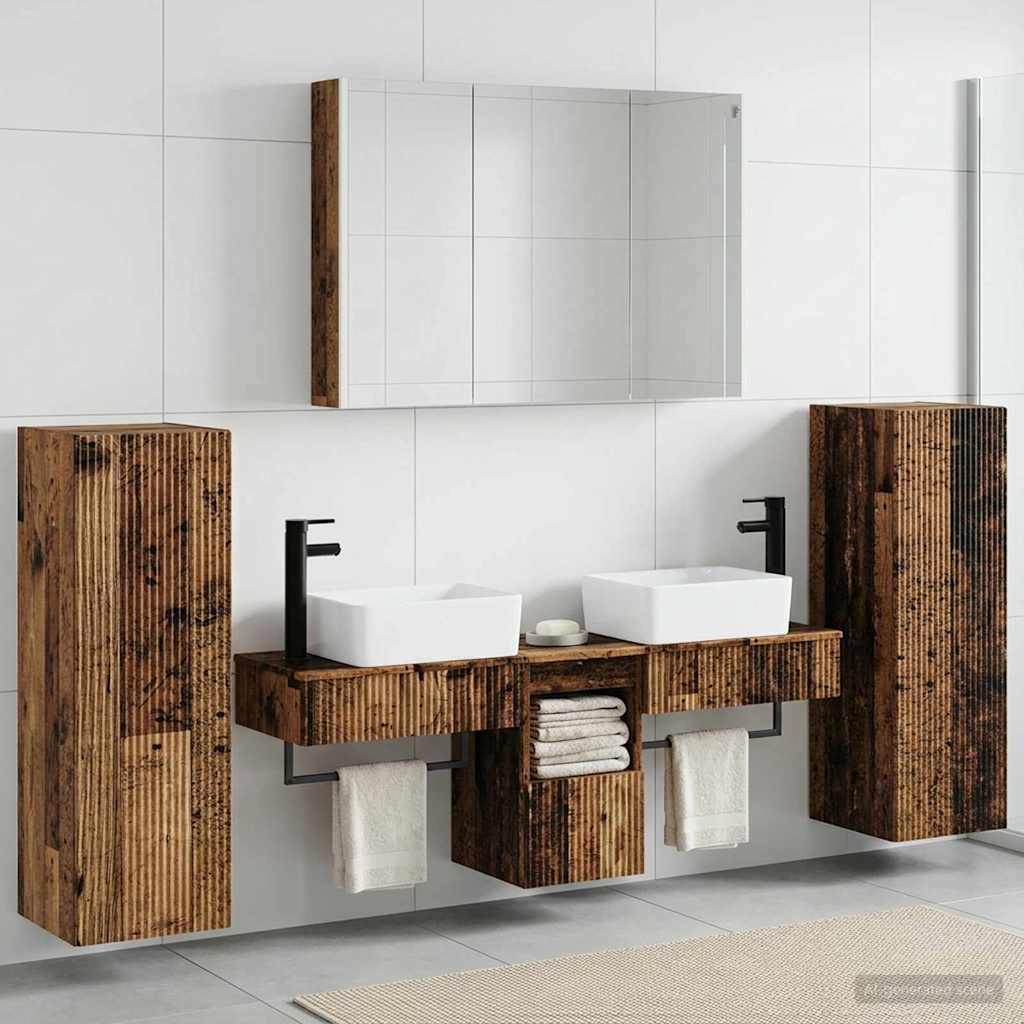vidaXL Bathroom Furniture Set 6 pcs Old Wood Engineered Wood and Glass 4