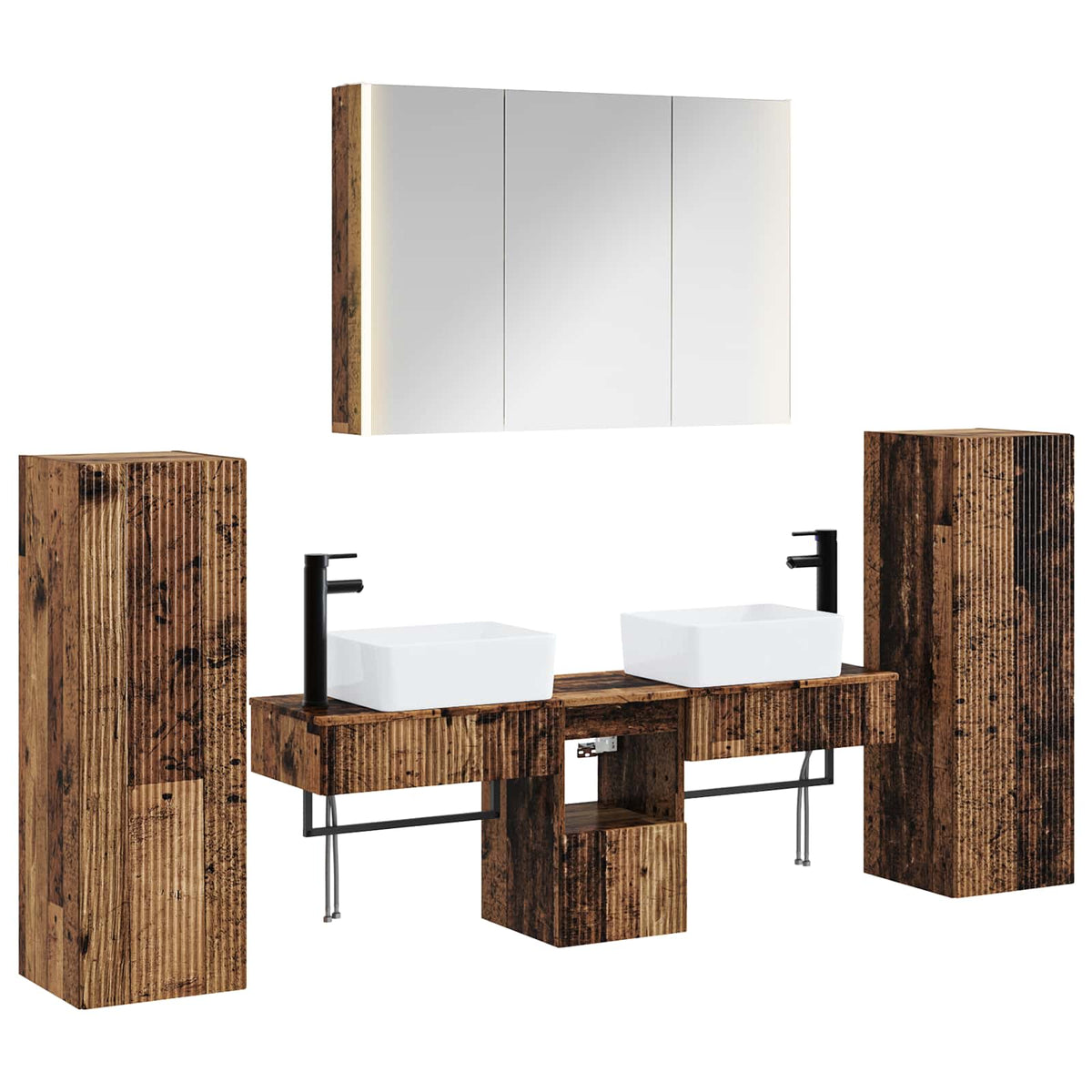 vidaXL Bathroom Furniture Set 6 pcs Old Wood Engineered Wood and Glass 2
