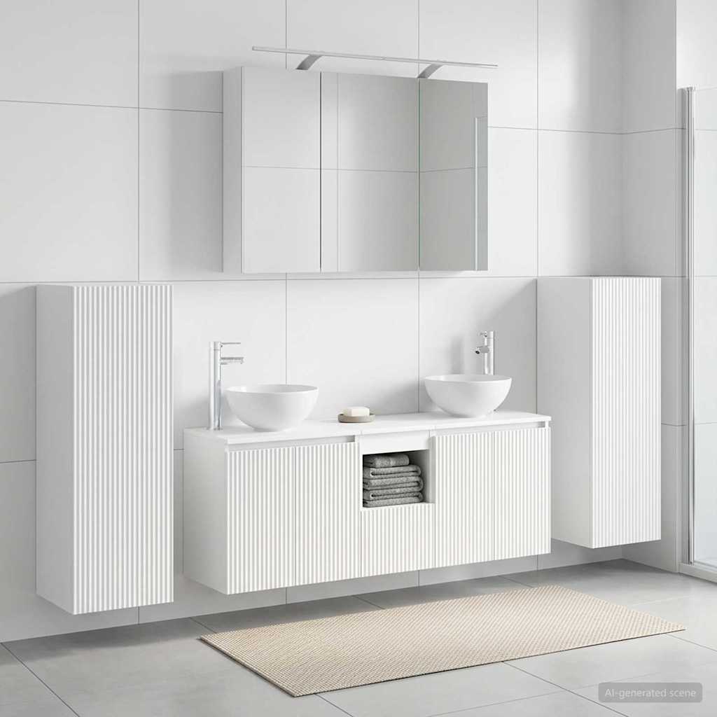 vidaXL Bathroom Furniture Set 6 pcs White Engineered Wood and Glass 1