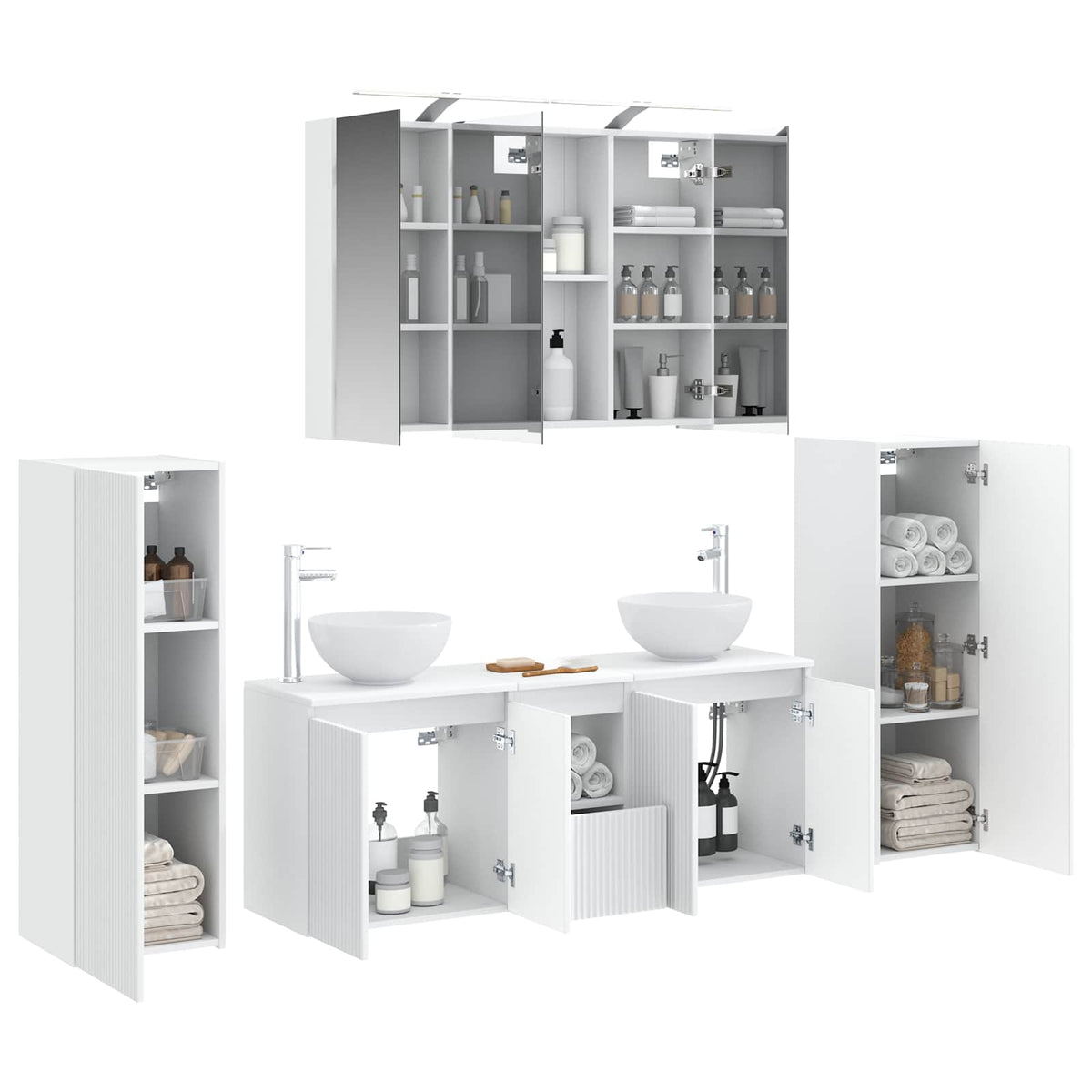 vidaXL Bathroom Furniture Set 6 pcs White Engineered Wood and Glass 3