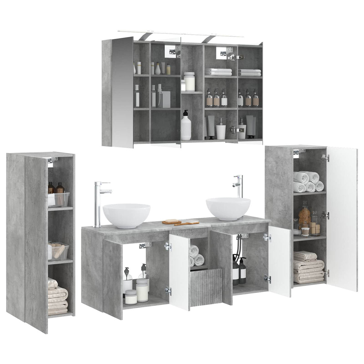 vidaXL Bathroom Furniture Set 6 pcs Concrete Grey 3