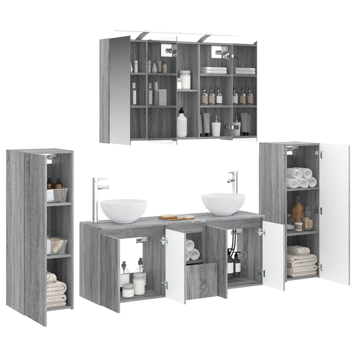 vidaXL Bathroom Furniture Set 6 pcs Grey Sonoma 3