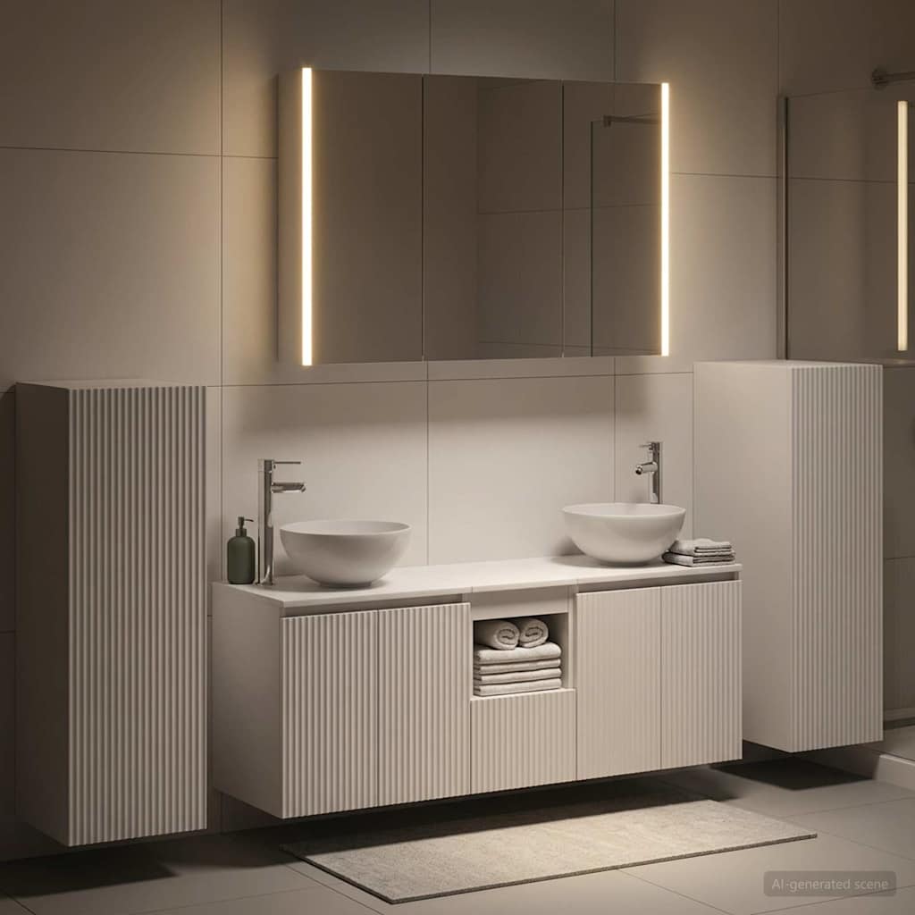 vidaXL Bathroom Furniture Set 6 pcs White Engineered Wood and Glass 4