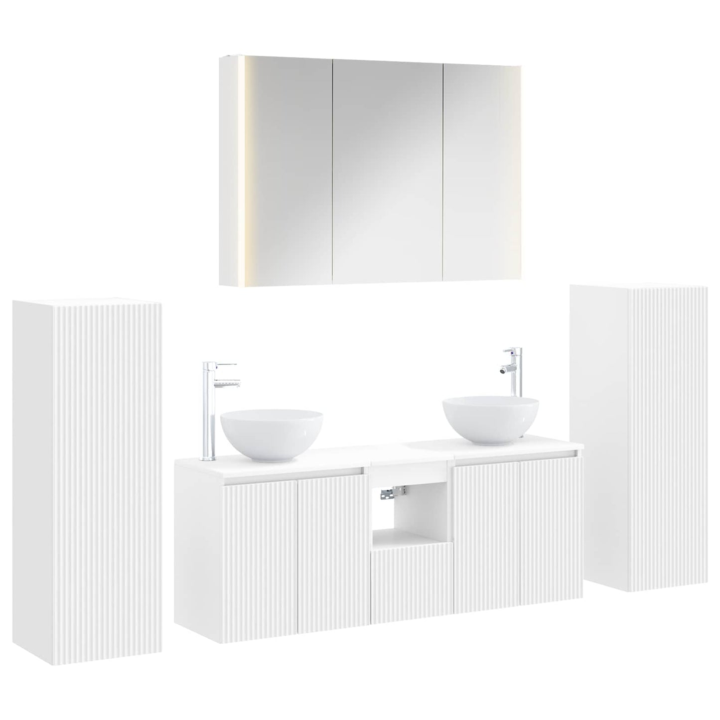 vidaXL Bathroom Furniture Set 6 pcs White Engineered Wood and Glass 2