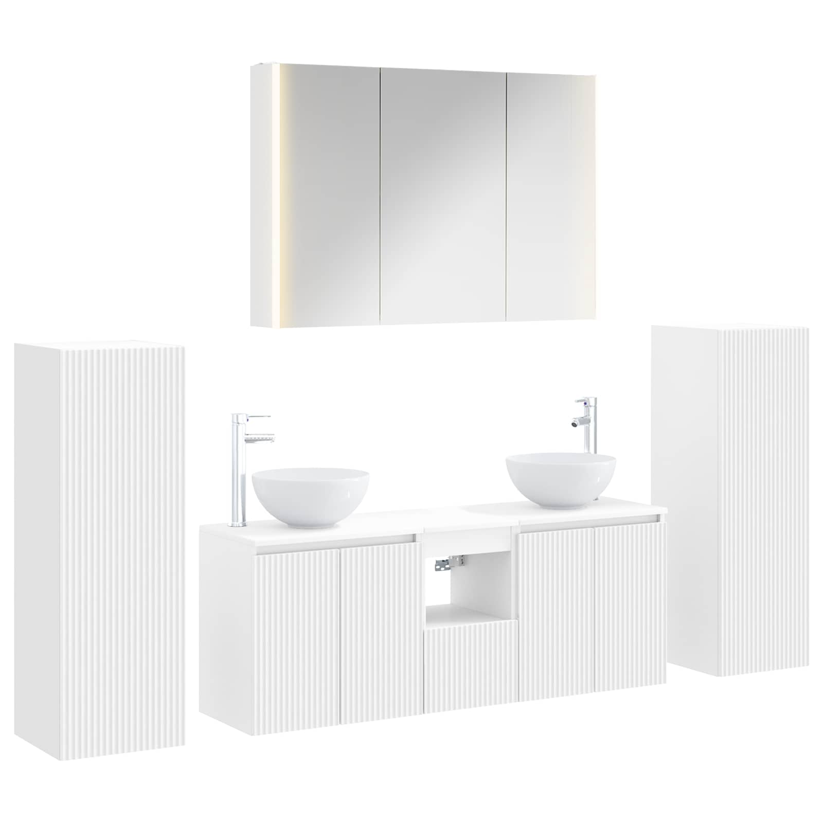 vidaXL Bathroom Furniture Set 6 pcs White Engineered Wood and Glass 2