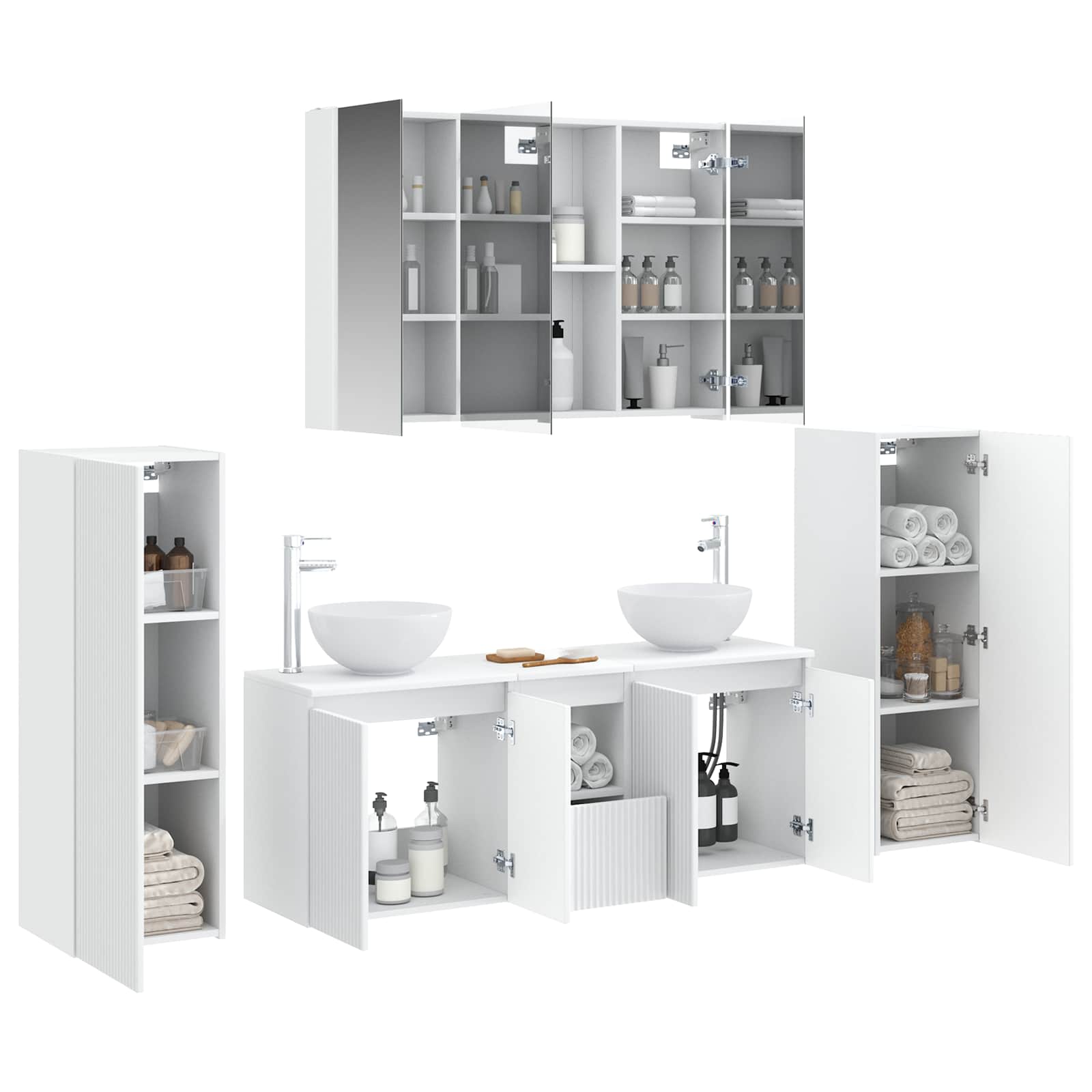 vidaXL Bathroom Furniture Set 6 pcs White Engineered Wood and Glass 3