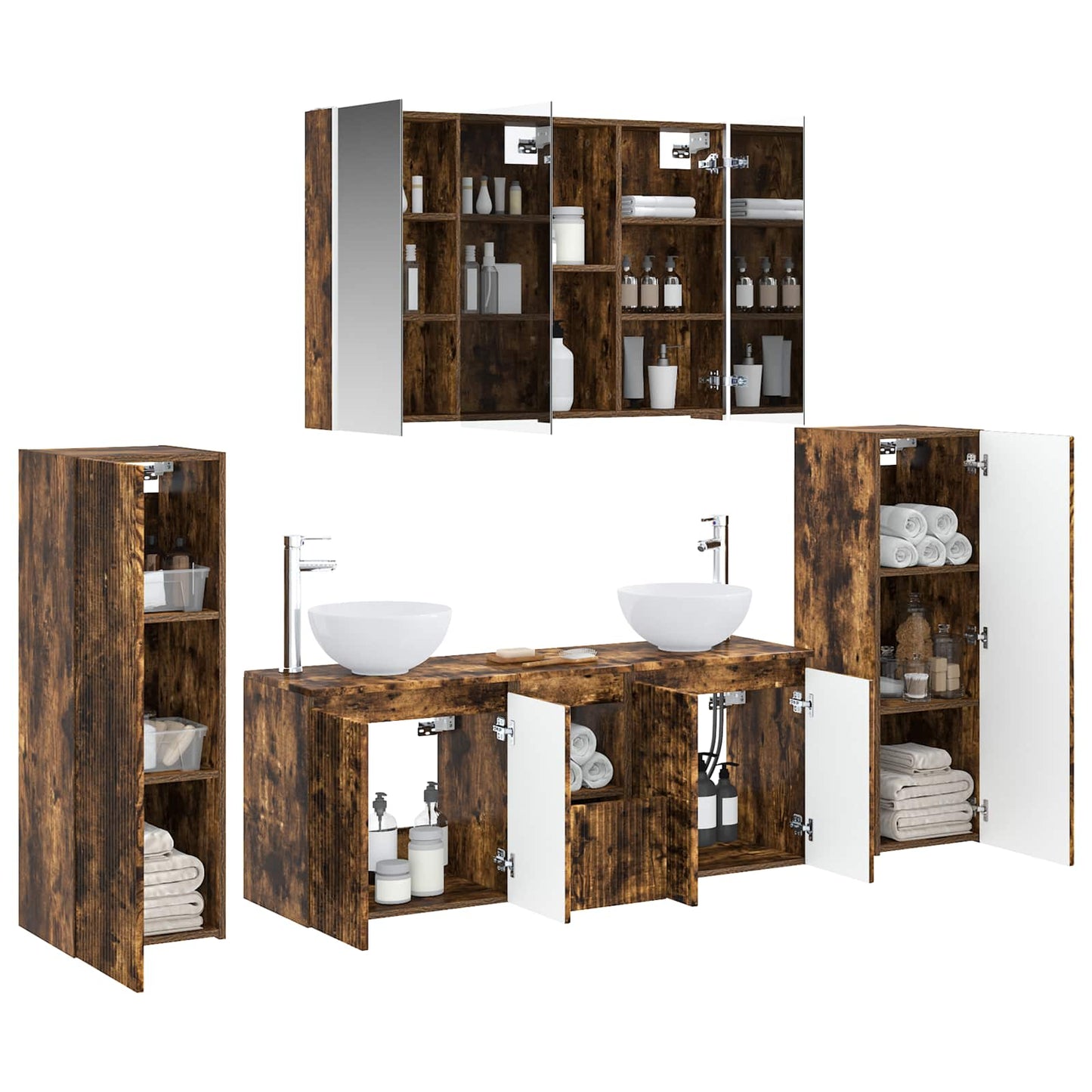 vidaXL Bathroom Furniture Set 6 pcs Smoked Oak 3