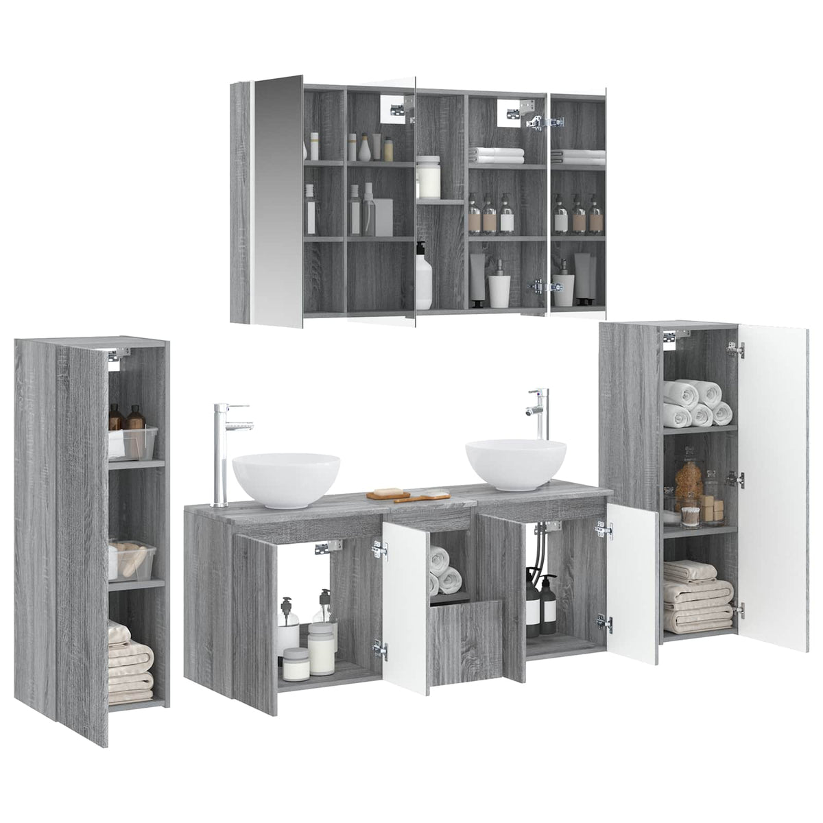 vidaXL Bathroom Furniture Set 6 pcs Grey Sonoma 3