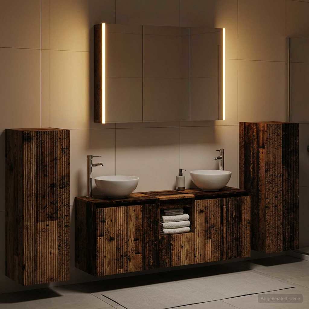 vidaXL Bathroom Furniture Set 6 pcs Old Wood Engineered Wood and Glass 4