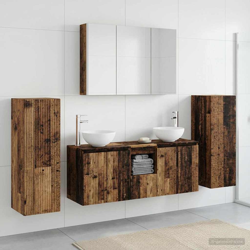 vidaXL Bathroom Furniture Set 6 pcs Old Wood Engineered Wood and Glass 1