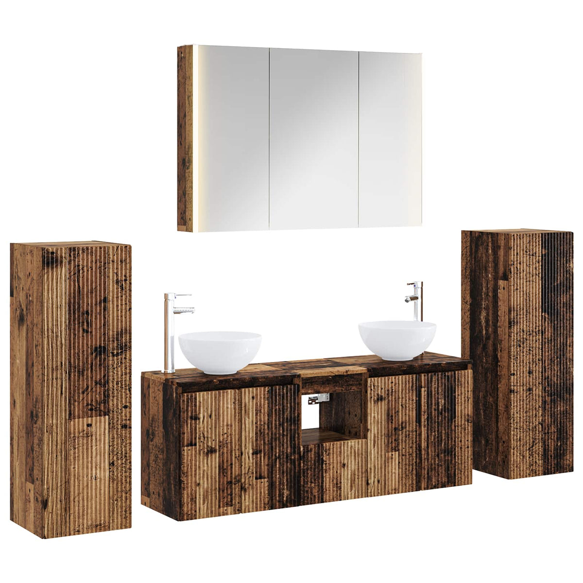 vidaXL Bathroom Furniture Set 6 pcs Old Wood Engineered Wood and Glass 2