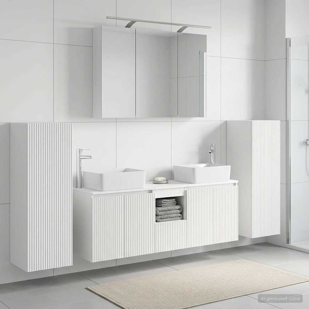 vidaXL Bathroom Furniture Set 6 pcs White Engineered Wood and Glass 1