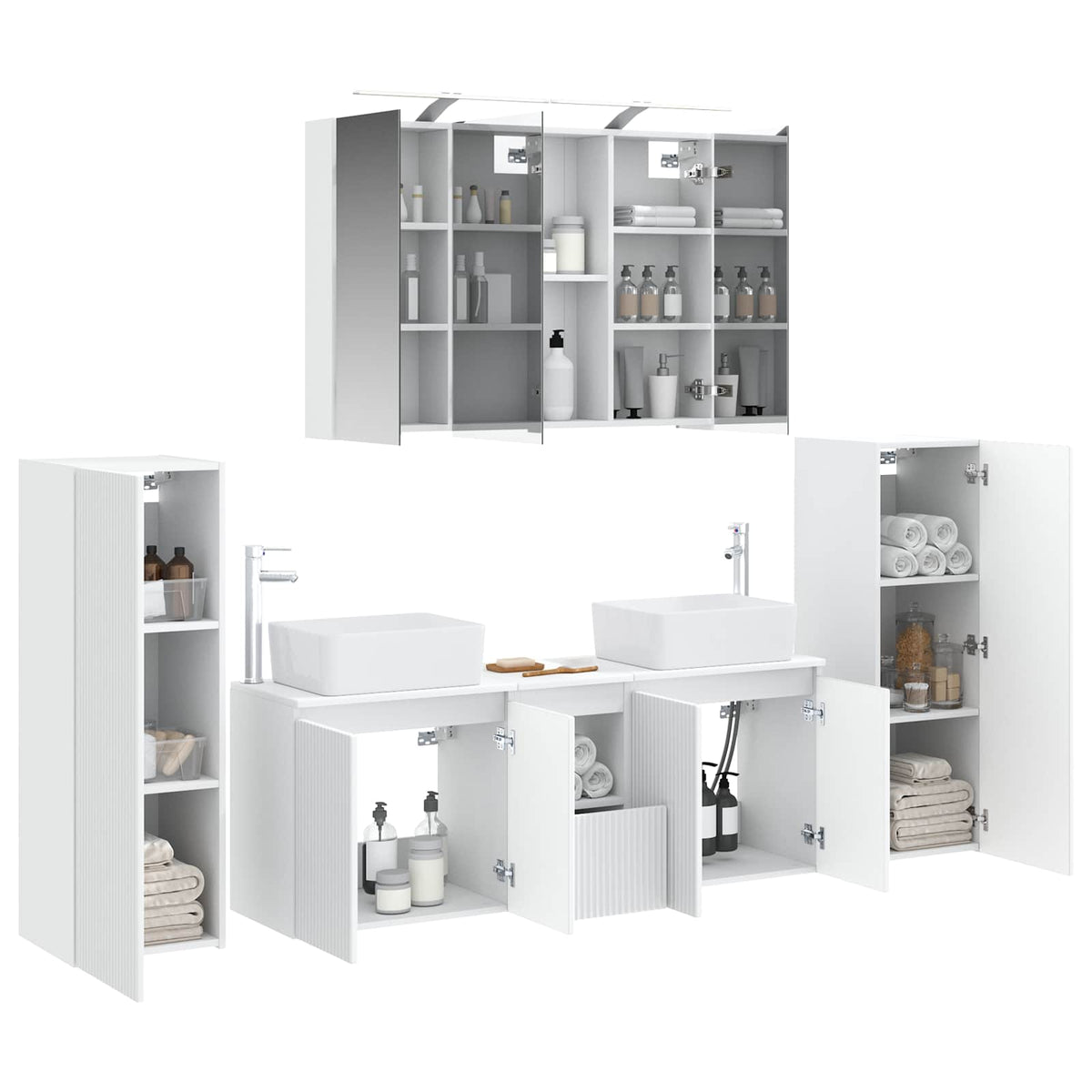 vidaXL Bathroom Furniture Set 6 pcs White Engineered Wood and Glass 3
