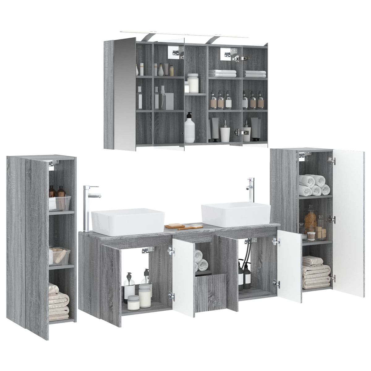 vidaXL Bathroom Furniture Set 6 pcs Grey Sonoma 3