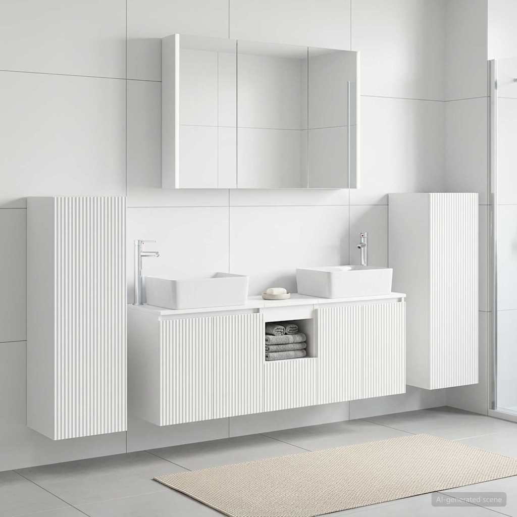 vidaXL Bathroom Furniture Set 6 pcs White Engineered Wood and Glass 1