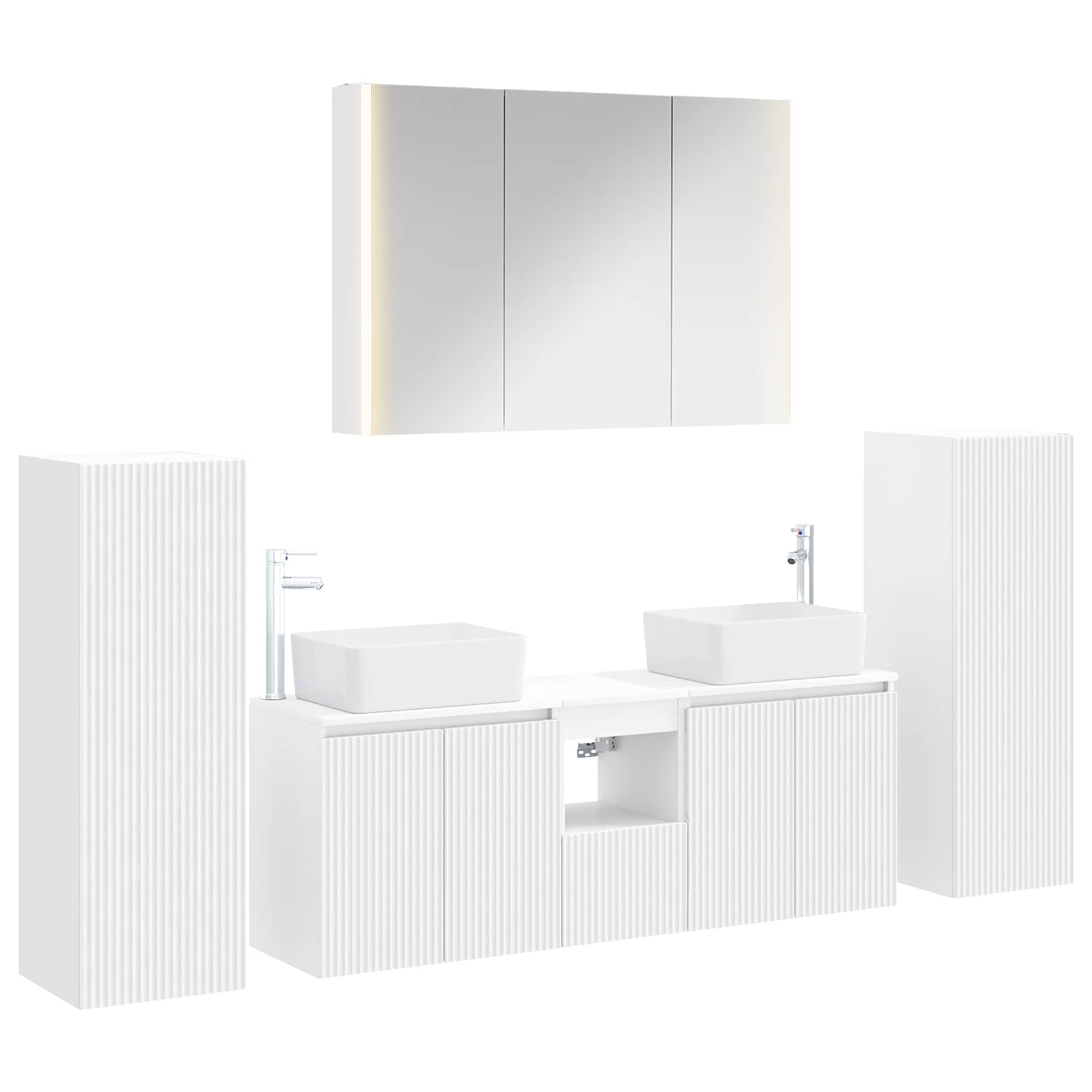 vidaXL Bathroom Furniture Set 6 pcs White Engineered Wood and Glass 2
