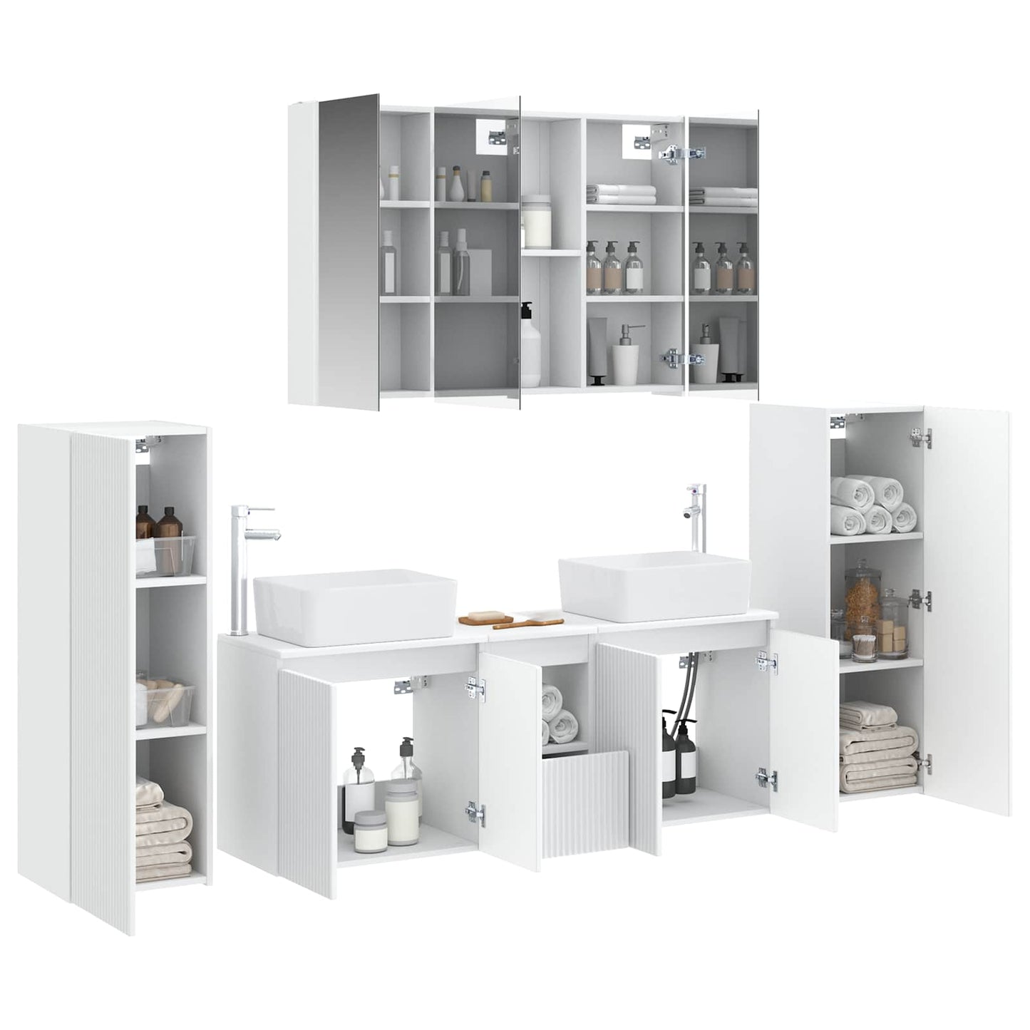 vidaXL Bathroom Furniture Set 6 pcs White Engineered Wood and Glass 3