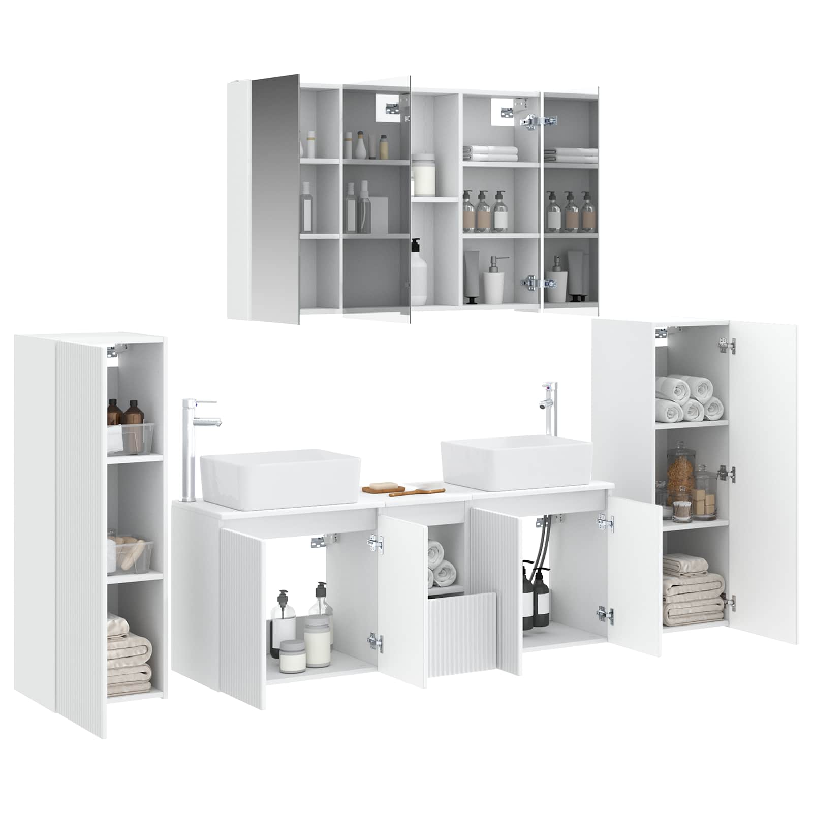 vidaXL Bathroom Furniture Set 6 pcs White Engineered Wood and Glass 3