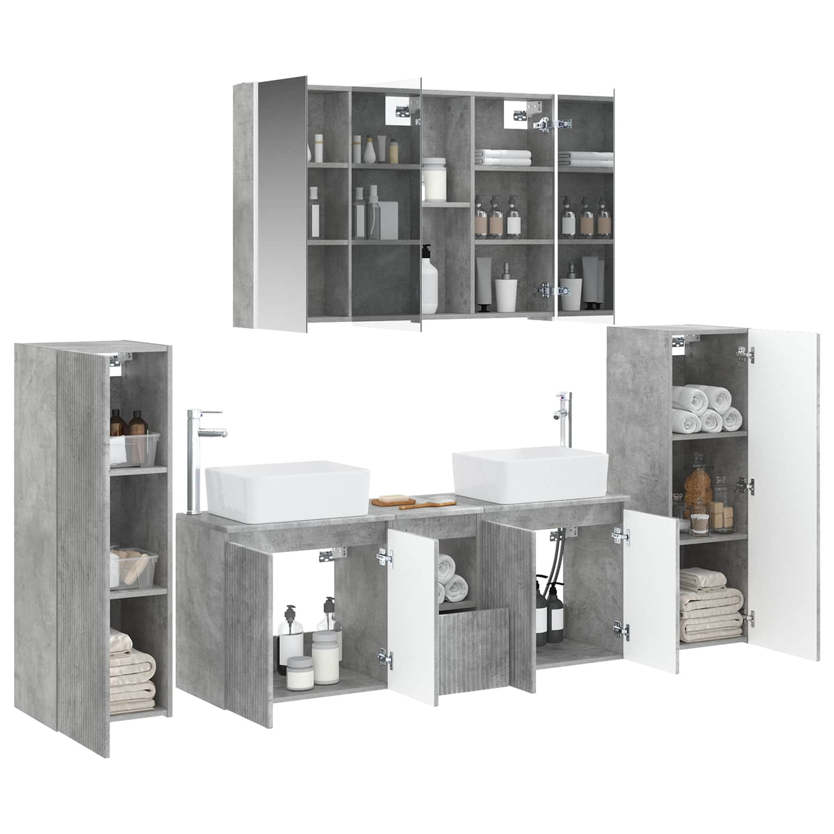 vidaXL Bathroom Furniture Set 6 pcs Concrete Grey 3