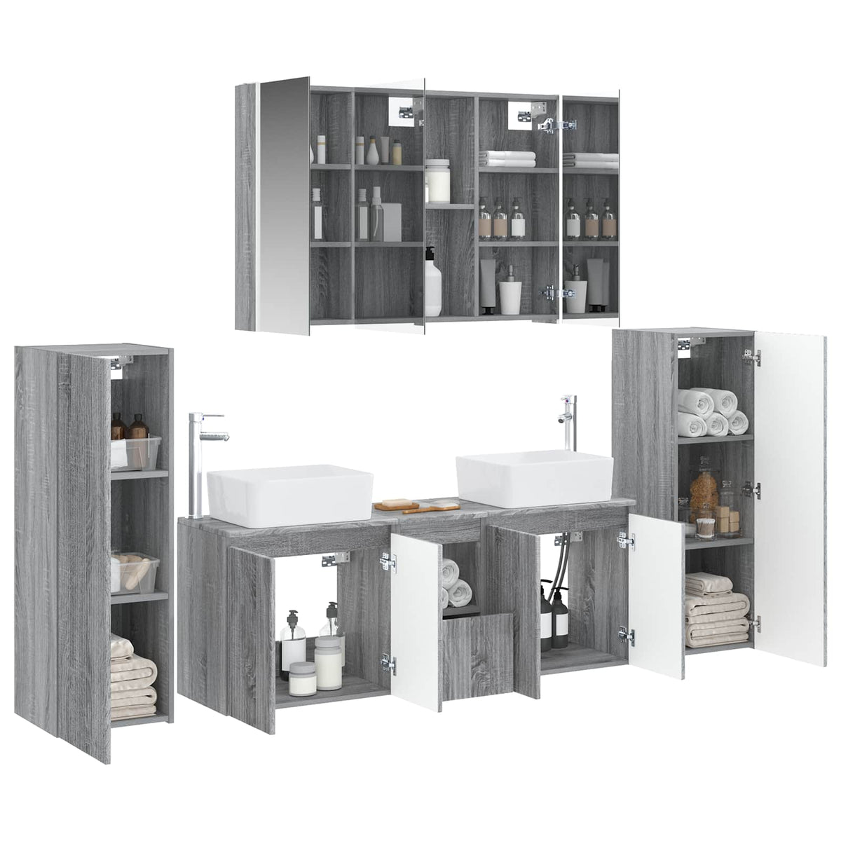vidaXL Bathroom Furniture Set 6 pcs Grey Sonoma 3