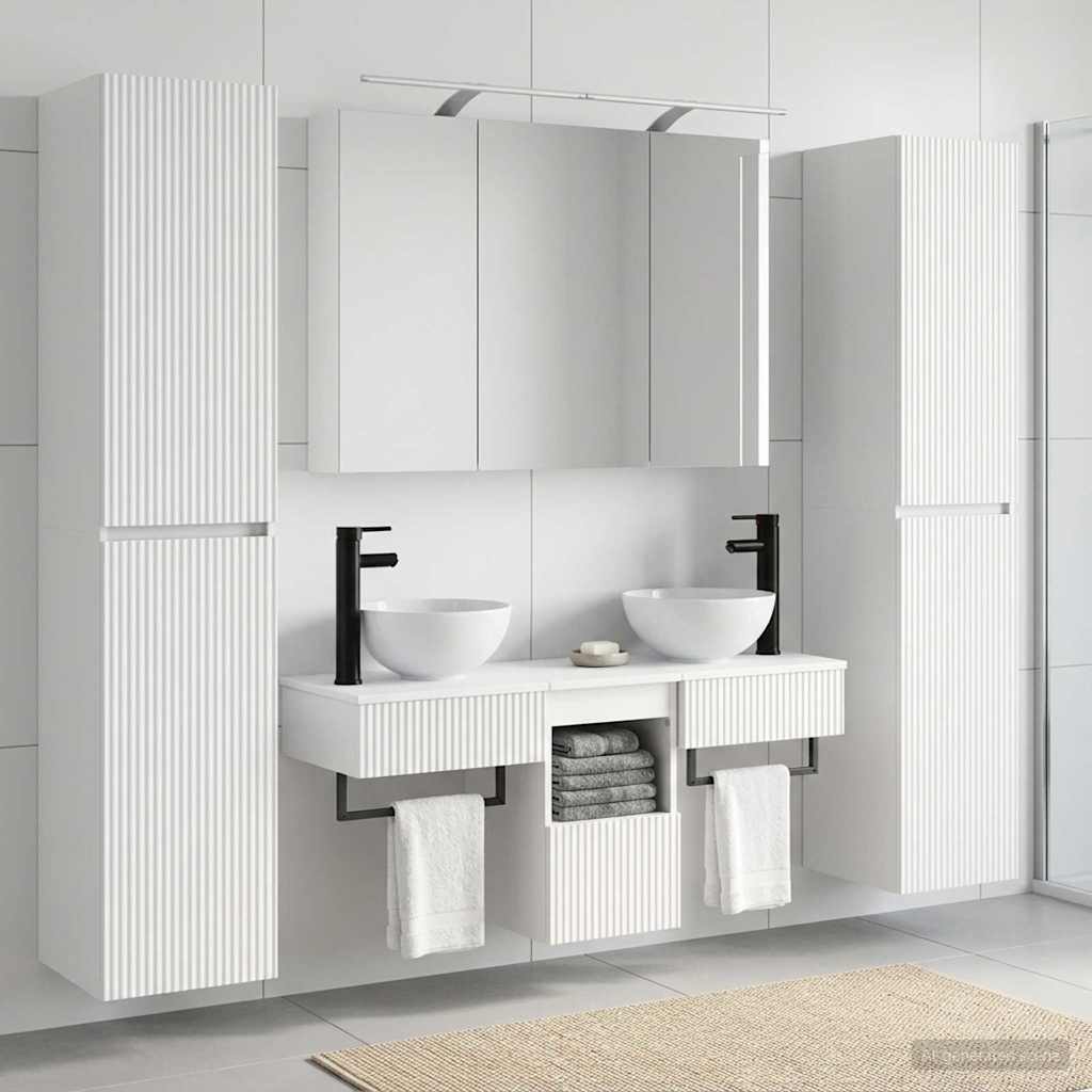 vidaXL Bathroom Furniture Set 6 pcs White Engineered Wood and Glass 4