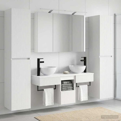 vidaXL Bathroom Furniture Set 6 pcs White Engineered Wood and Glass 4