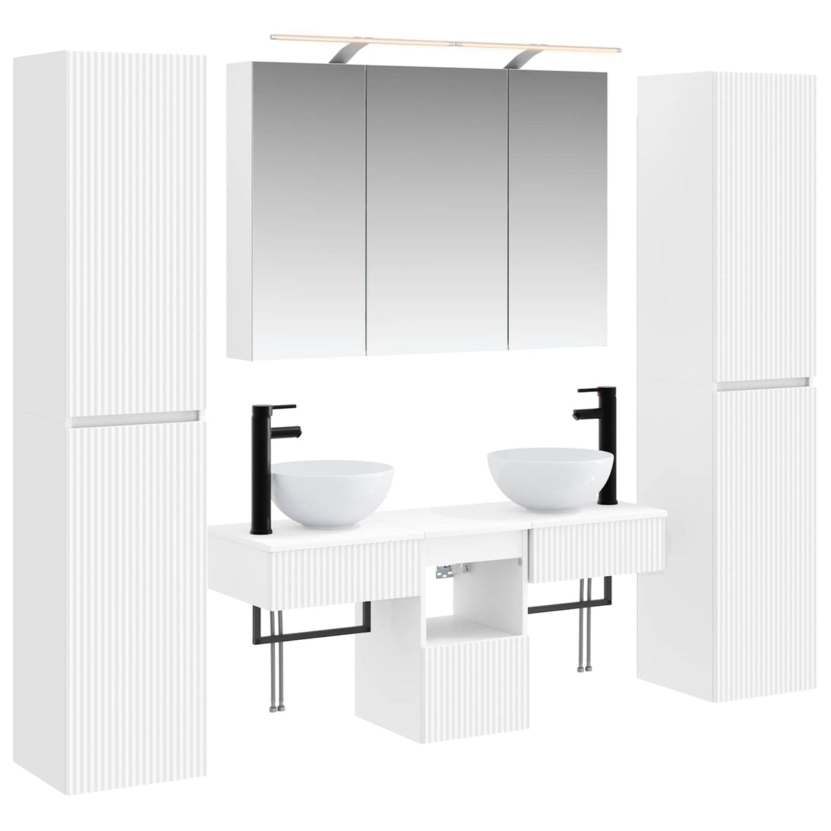 vidaXL Bathroom Furniture Set 6 pcs White Engineered Wood and Glass 2