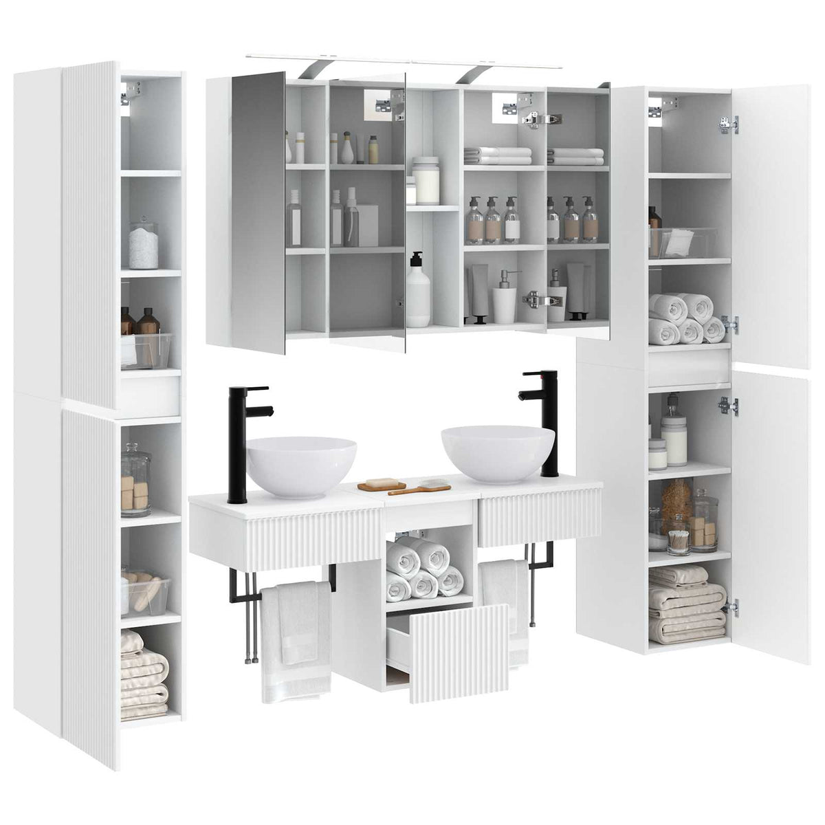 vidaXL Bathroom Furniture Set 6 pcs White Engineered Wood and Glass 3